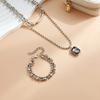 Vintage Women's Double-layer Collarbone Chain Necklace Bracelet, Black Acrylic Crystal Gemstone Necklace, Elegant Party Jewelry