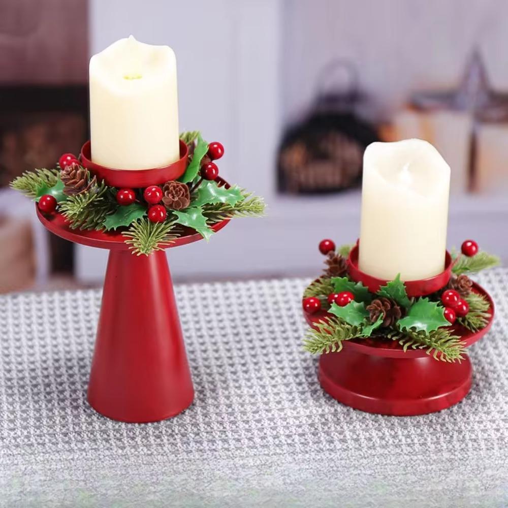 

With Wreath Candle Holder Reusable Christmas Desktop Ornament Christmas Candlestick Living Room S