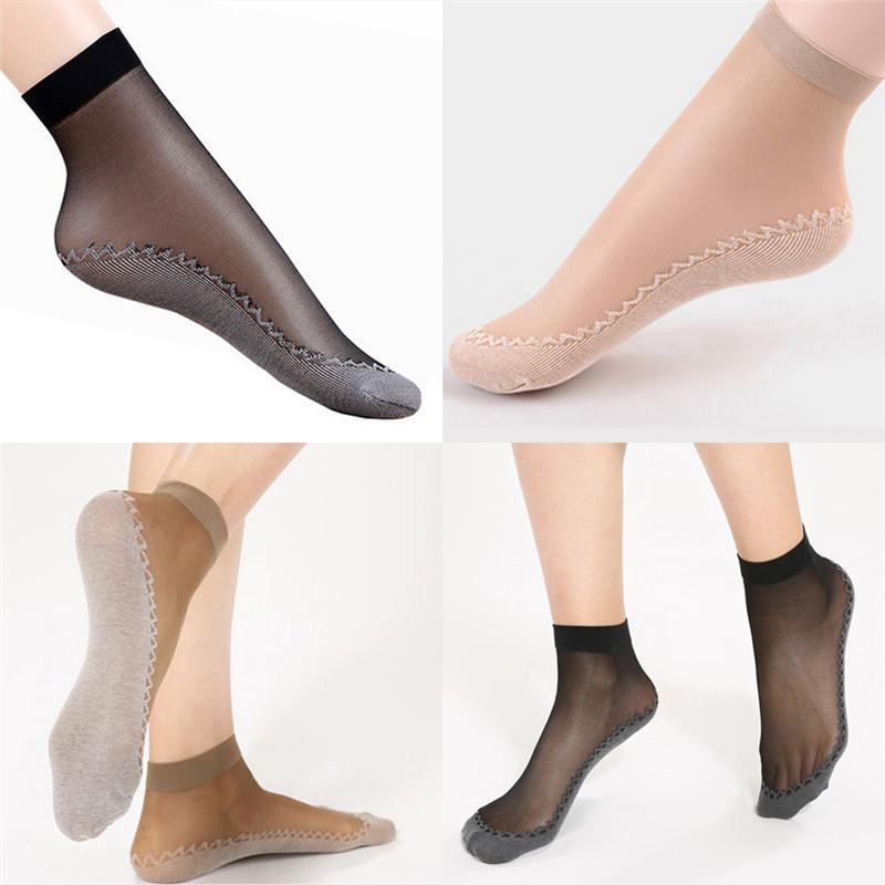 5 par kvinner fløyel silke sokker bomull bunnen sklisikker såle massasje sokker