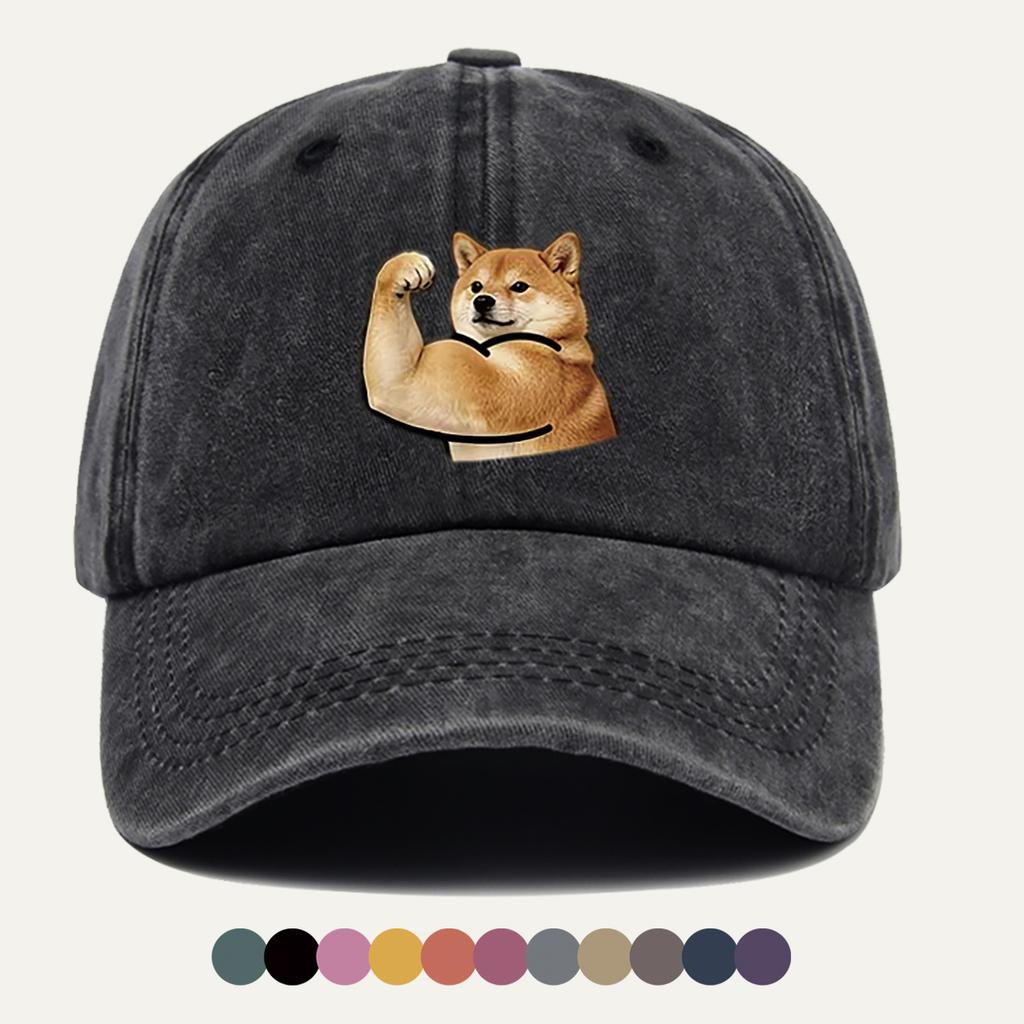 pc Shiba Inu Muscle Arm Fun Print Baseball Cap Individual Trendy Duckbill Hat Adjustable Size Fashion Street Style Headwear