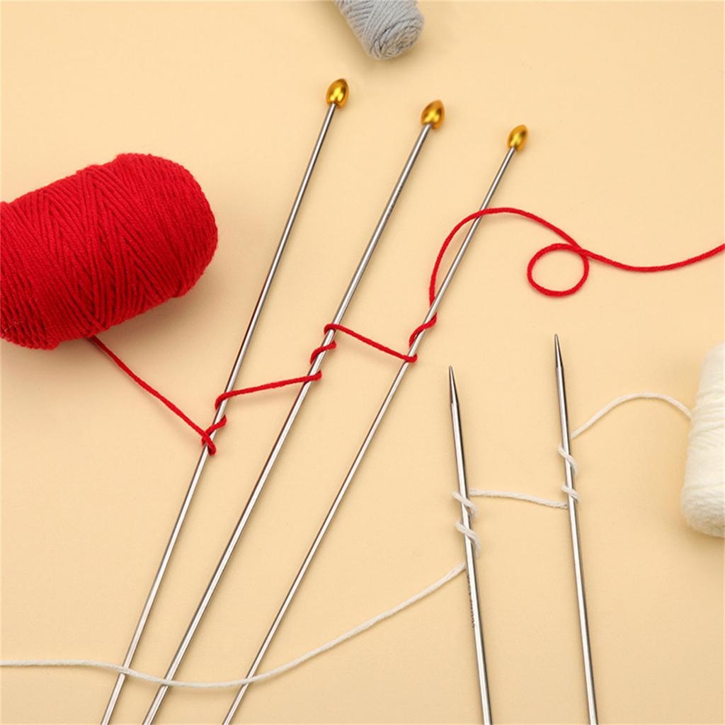 5Pcs Stainless Steel Double Pointed Knitting Needle with 2 Straight Single Pointed Knitting Needle for Beginner Knitting