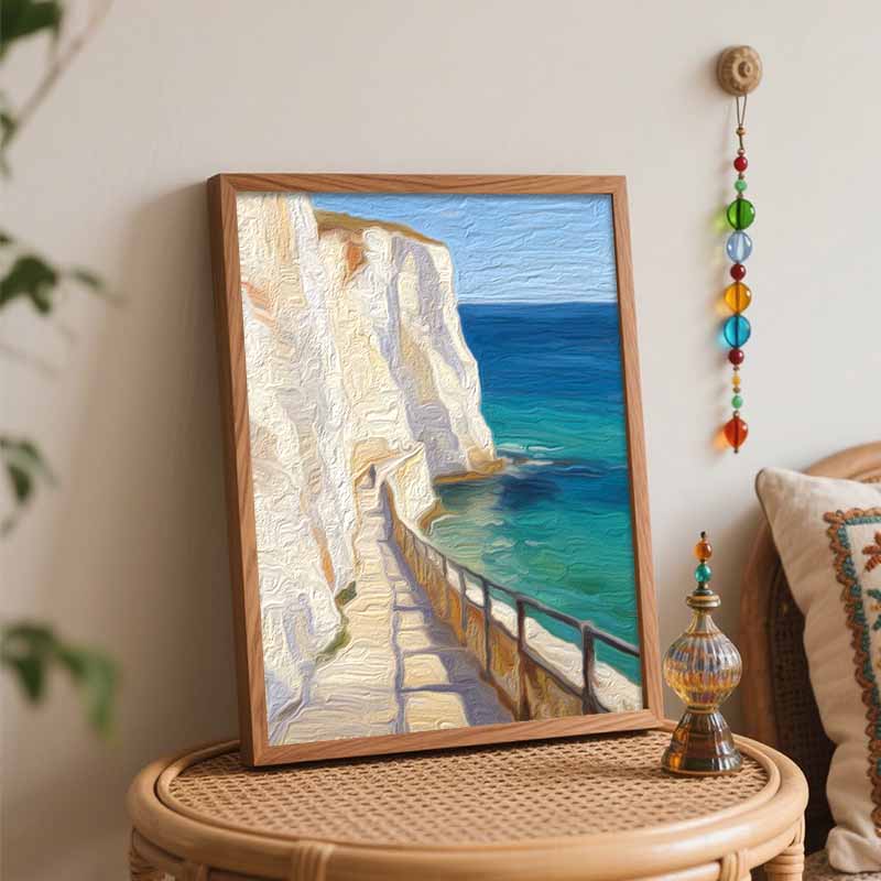 Digital oil painting kits of white coastal cliffs and blue ocean are ideal for professional art purposes and home wall decoration.