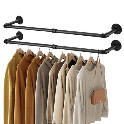UNHO Perchero Colgador de Ropa 92cm Set de Ropa Exhibición Abierta Tubo Negro, Estante de Pared, Barra, Ancho, 2, Estante de Pared, Negro, Hierro, Duradero,