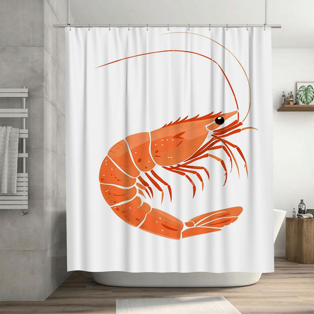 High-Quality Orange Shrimp Shower Curtain for Bathrooms Modern Home Decor Waterproof Fabric Printing Decoration