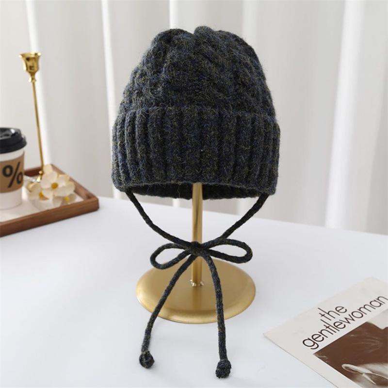 Retro knitted hat autumn and winter thickened warm wool hat women's tide versatile face small bag head cold hat