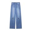 Kaslead New Women Clothes Western Style Fashion Ripped High Waist Wide Leg Jeans 8197227