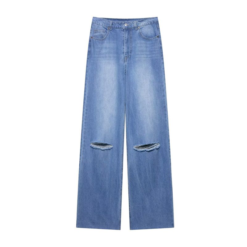Kaslead New Women Clothes Western Style Fashion Ripped High Waist Wide Leg Jeans 8197227