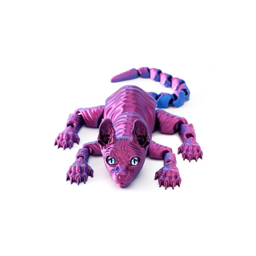 3D Tištěná Kočka Sphynx Zvířata Hračka Realistická Bezsrstá Figurka Kloubová Kočka Fidget Hračka pro Milovníky Koček Sběratel Domácí Dekorace
