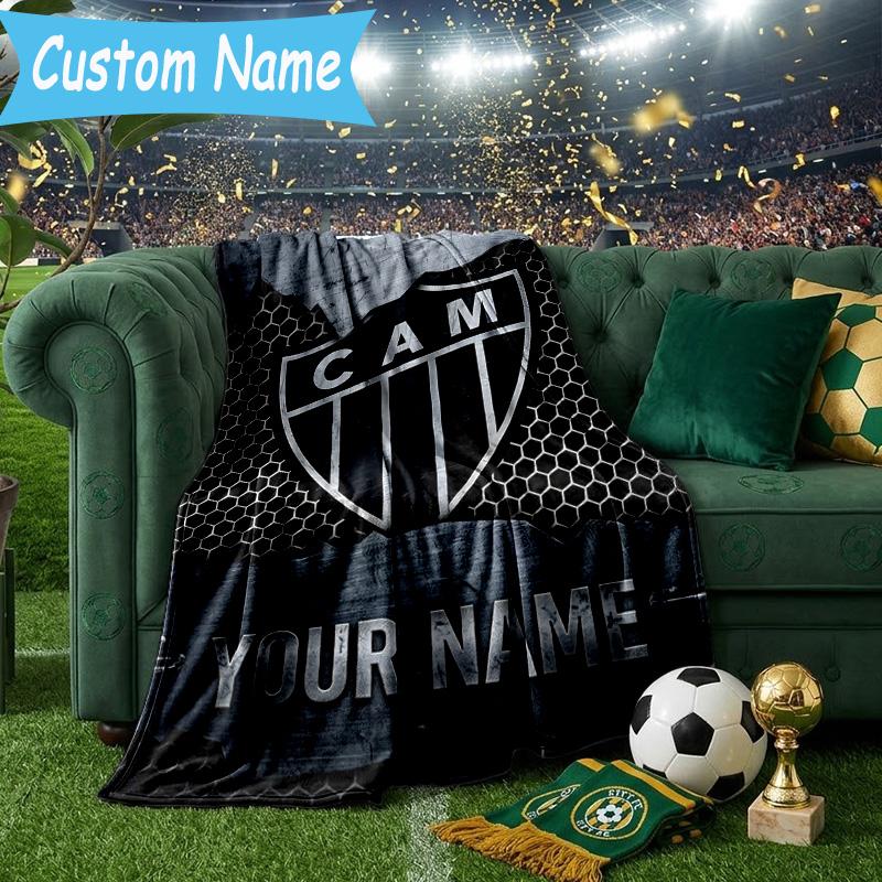 Custom Name Club Atletico Mineiro Crest Flannel Blanket, Use for Birthday/Holiday Gift, Soft Blanket for Sofa/Bed/Camping/Office, Home Decor