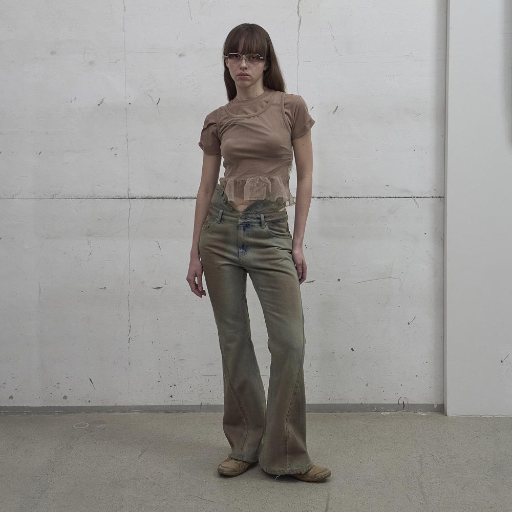LCDC™ Cut-Out Waist Washed Denim (Sand Gray)