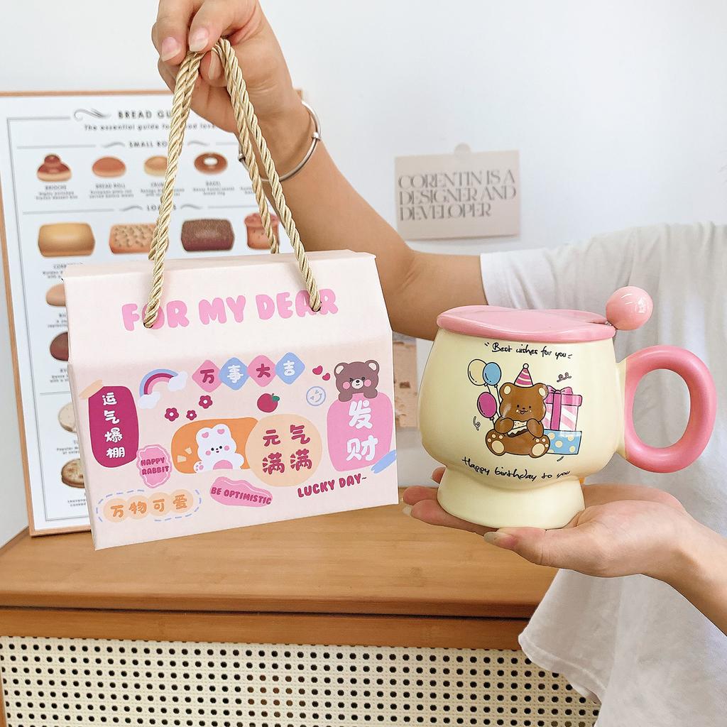 Mug with Lid Spoon Cute Ins Style Cup High Looking Ceramic Water Cup for Girls Birthday Gift Souvenir