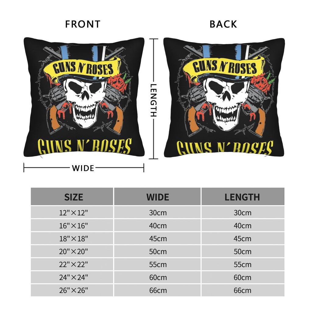 G-Guns N Roses Logo Rock Band Pillowcase Printing Cushion Cover Gift Skull Throw Pillow Case Cover Living Room Zippered 45X45Cm