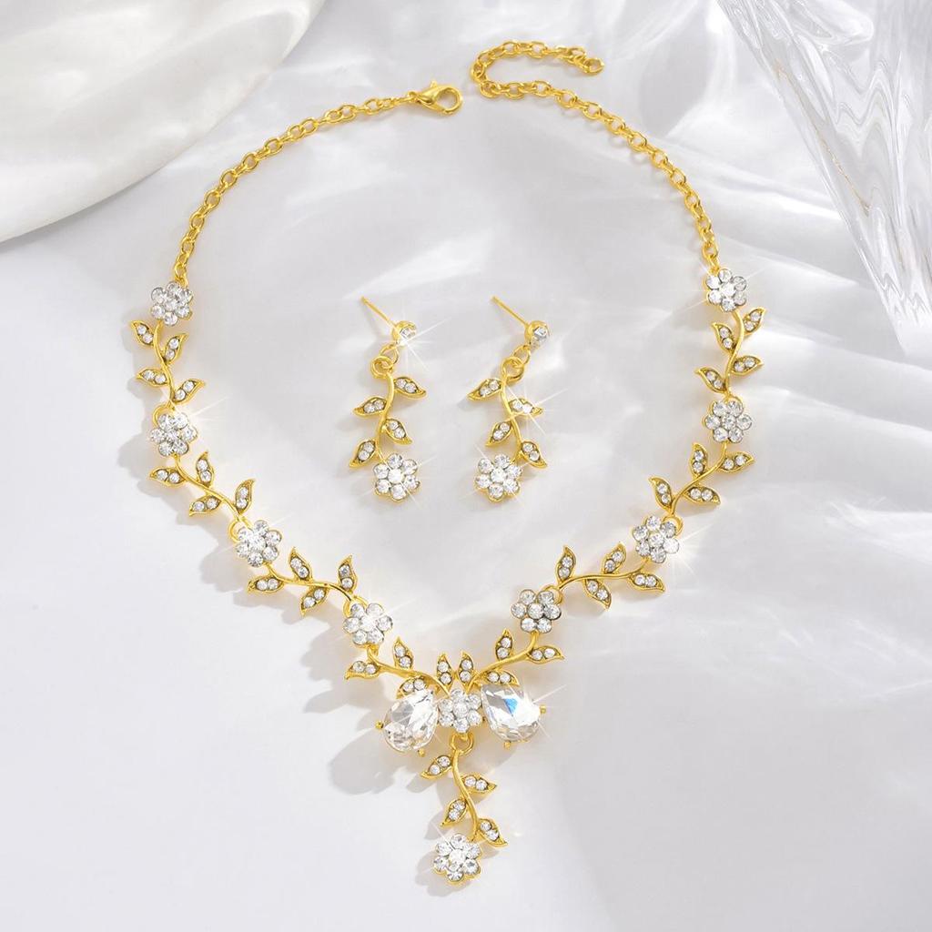 Bridal Rhinestone Crystal Necklace & Earring Set for Women's Prom & Dress Accessories
