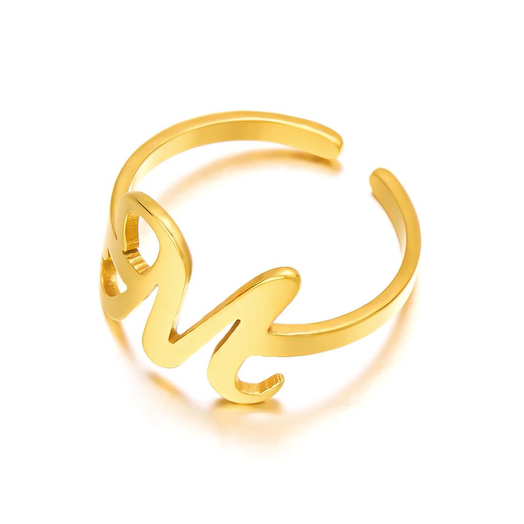 Initial Letter Rings for Women Gold Color Stainless Steel A-Z Letter Adjustable Ring Aesthetic Wedding Christmas Jewelry Gift
