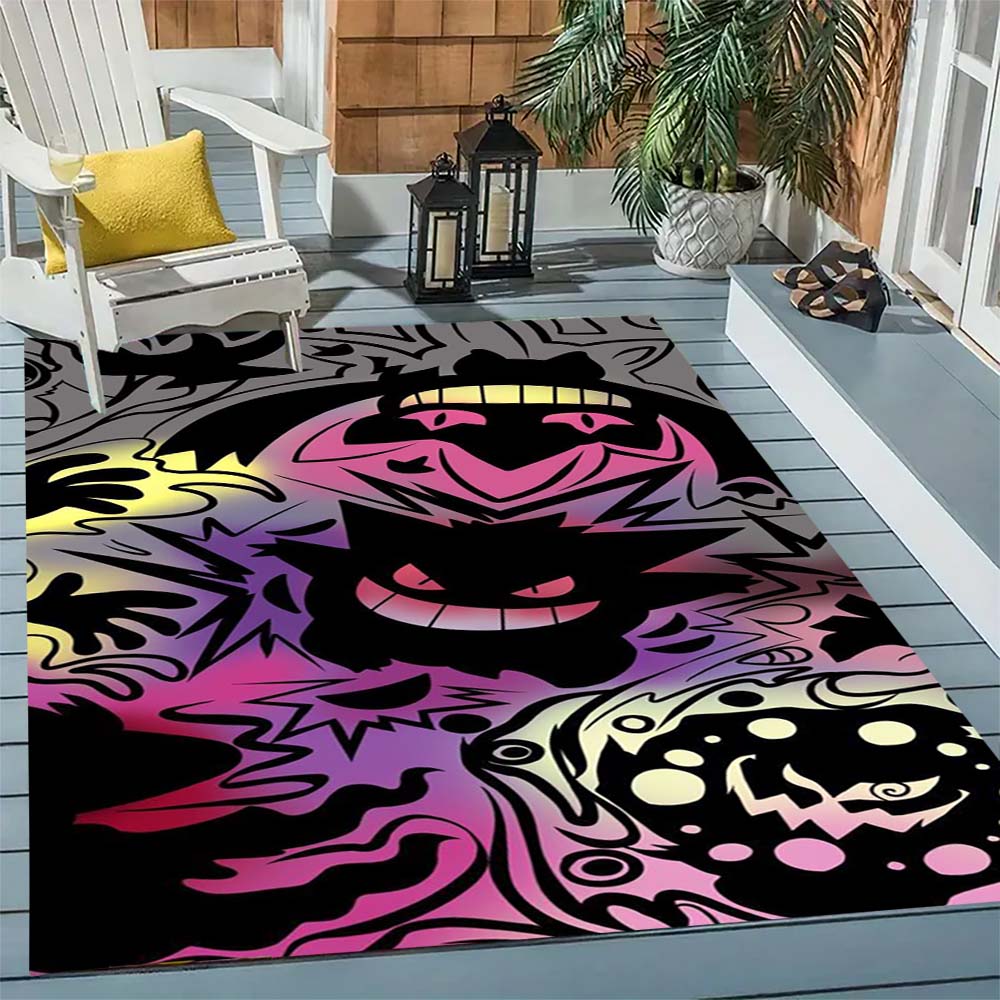 Gengar Printed Area Rug Cartoon Ghost Pattern Non-Slip Floor Mat Soft Carpet for Bedroom Living Room Decor