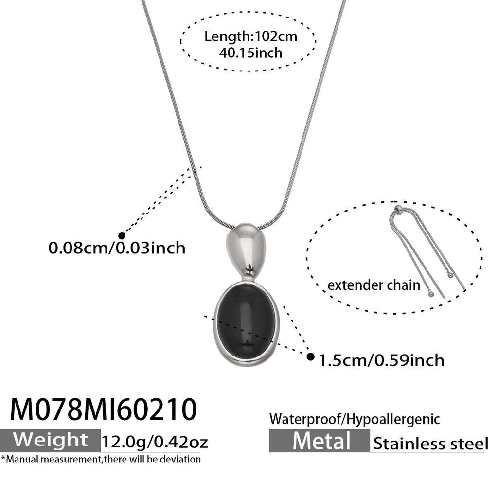 Fashion Agate Pendant Adjustable Long Sweater Chain - Simple Stainless Steel Design