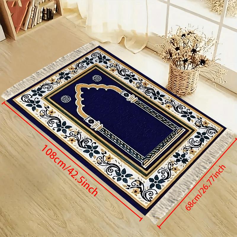 Twin Minaret Mosque Floral Islamic Prayer Mat, Foldable Portable Muslim Prayer Rug, Religious Worship Mat for Home Decor