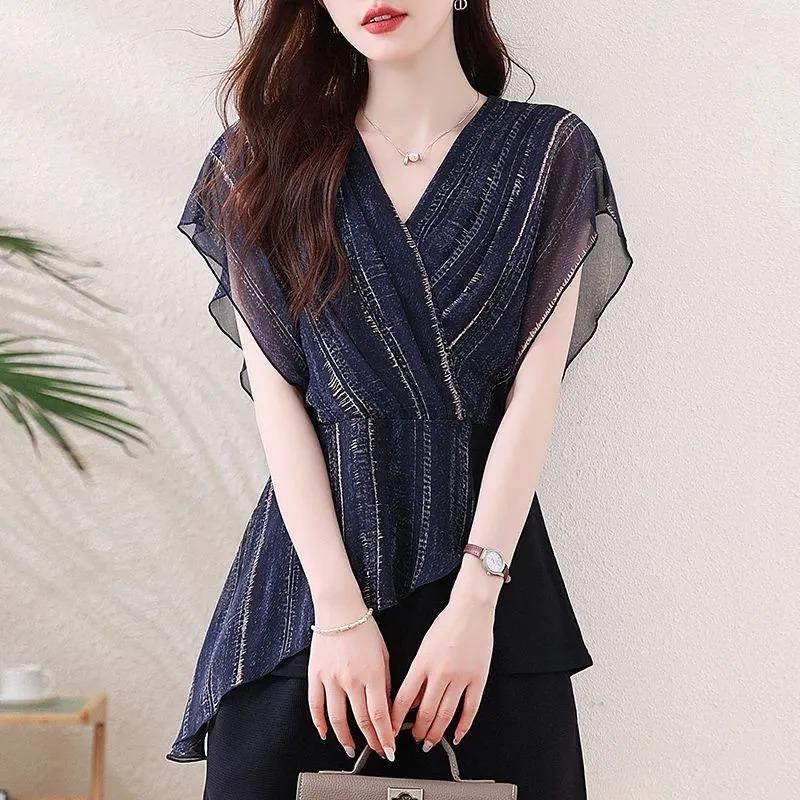 Популярная повседневная модная толстовка для женщин летом от интернет-знаменитости Новый модный дизайн с вставками, подчеркивающий талию... L синий