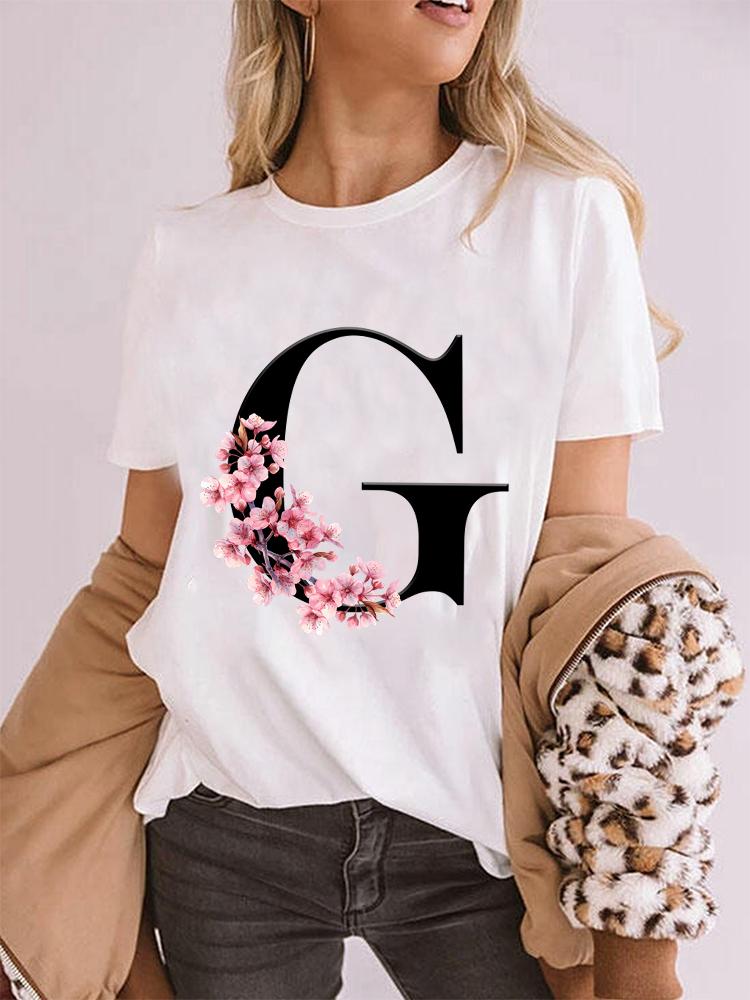 Elegant Cherry Blossom Initial Az Tshirt Unisex Crewneck Floral Letter Graphic Girls Y2k Tops Fashion Mama Birthday Gift Tshirt