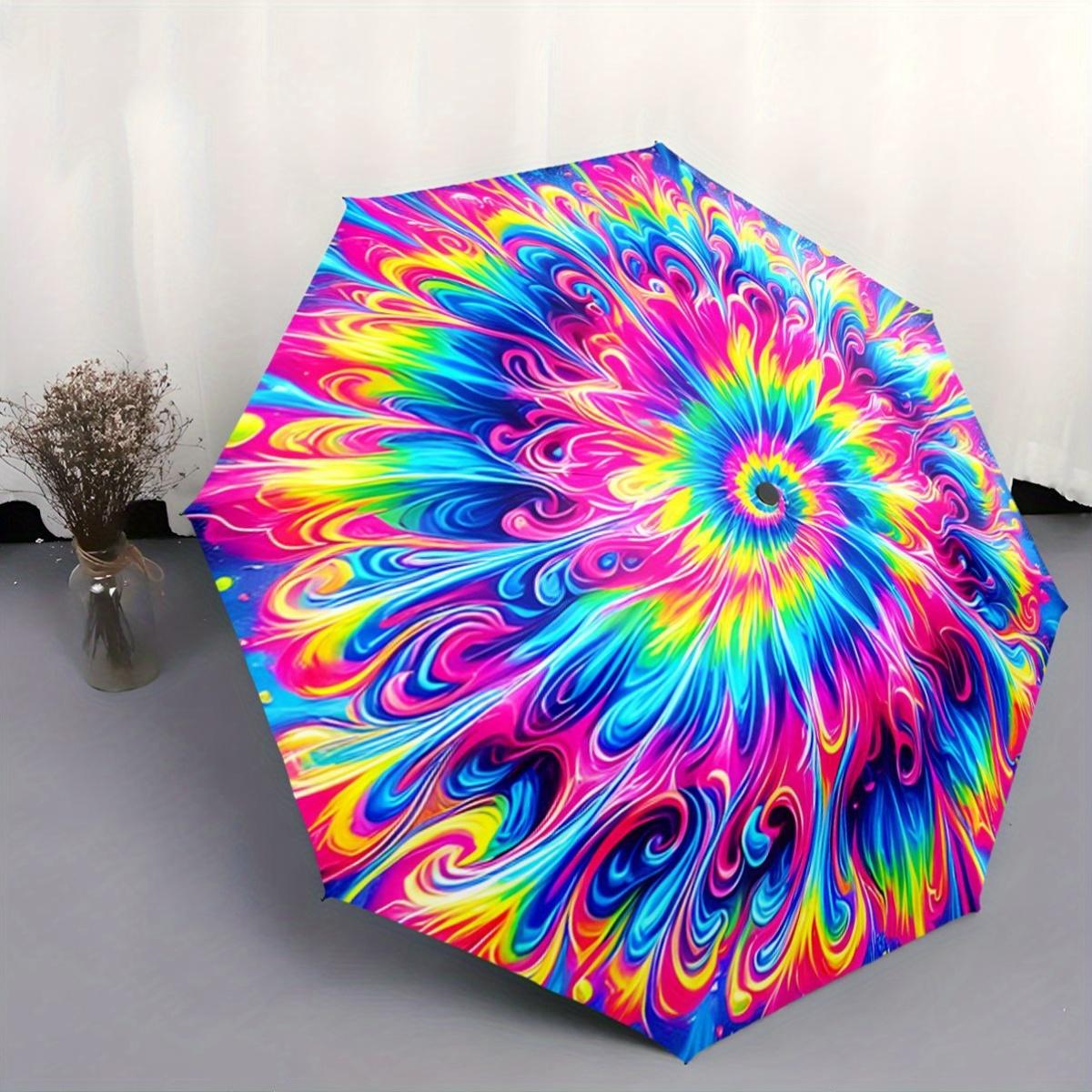 

Automatic Open/Close Umbrella with One-Touch Button - Compact Folding Design, Rainbow Swirl Pattern in Blue, Green, Yellow, Or Iron&8K