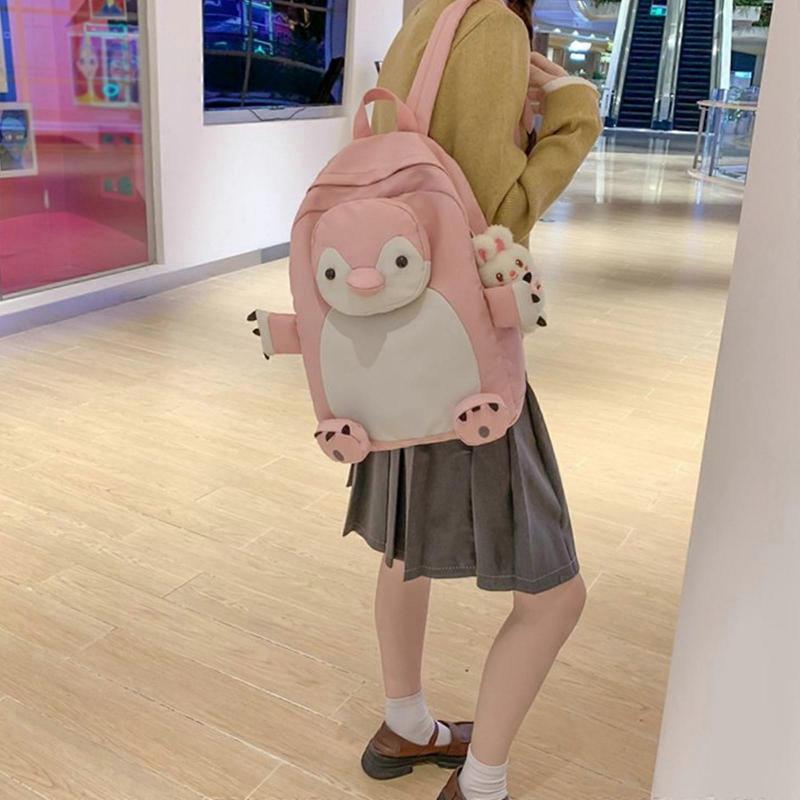 School Backpack Casual Nylon School Bag for Women Men Cute Cartoon Laptop Backpack Female Book Bag Student Bags  Pink