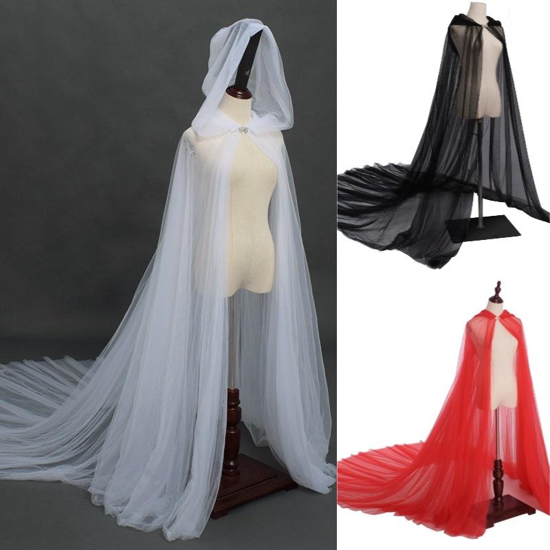 Ghost Cosplay Bride Adult Hooded Cape Cloak Gauze Material Women White Red Black