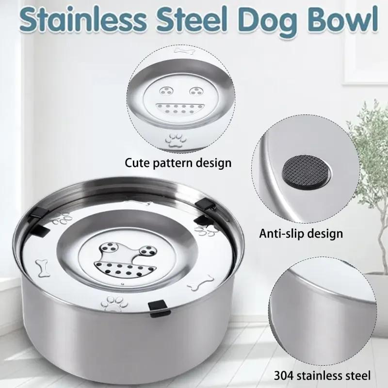 3L Dog Water Bowl Stainless Steel No Spill Large Capacity Dog Food Drink Bowl Slow Water Feeder,Spill Proof Pet Water Dispenser