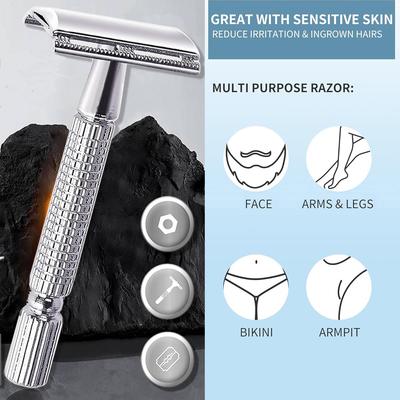 Men's Metal Manual Shaver Hand Razor with 10Blades Holder Double Layer Enclosed Cutter Head for Smooth Shaving