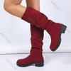 Fashion Boots for Women 2025 Spring Autumn Suede Thick Medium Heel Pleated Mid-calf Boots Casual Platorm Solid Slip on Knight Booties