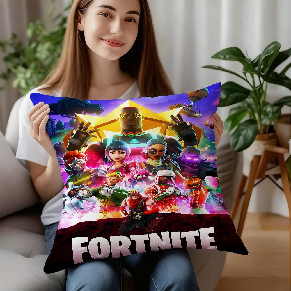 F-FortniteS Cushion Pillow Case Plush Fabric Soft Pillowcase Double Sided Print Cushion Cover Household Gifts 24x24Inch