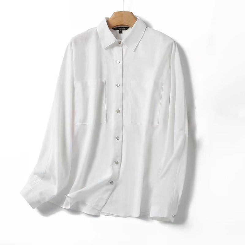 

MD Women s Clothing Fall and Winter New Arrival French Linen Blended Commuter Long Sleeve Pure White Long Sleeve Shirt Female 05135650250 White L