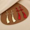 Silver Needle Red Chinese Knot New Year Long Dangle Earrings - Festive, Fashionable, Versatile