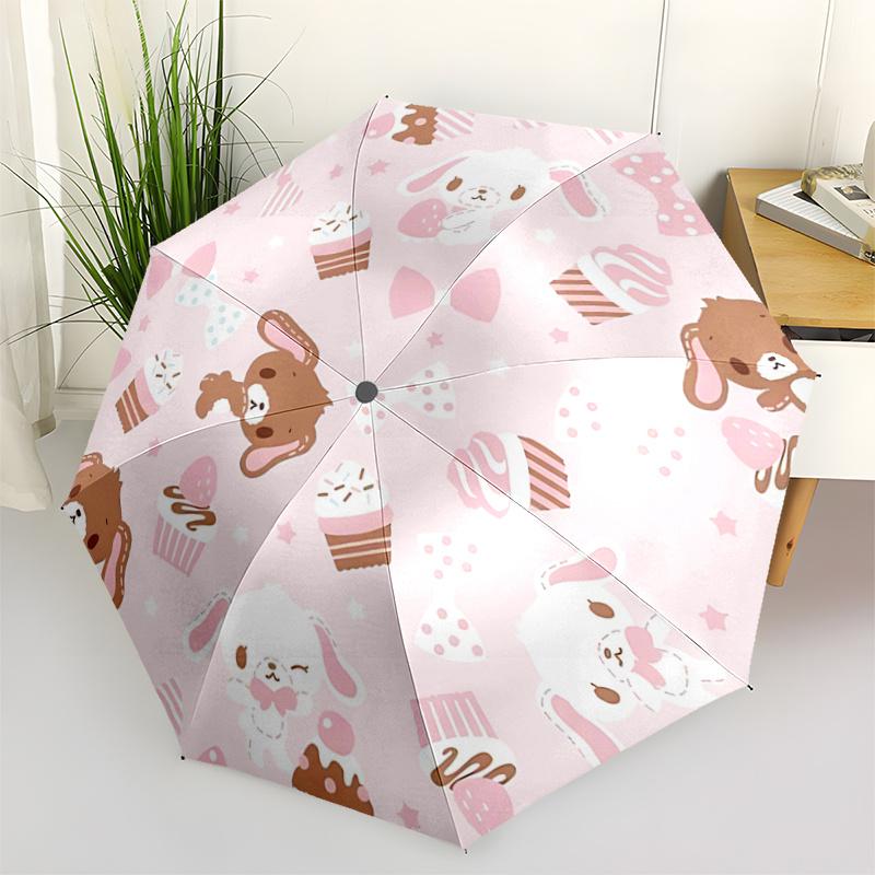 

1pc Cute Bunny Cupcake Print Auto Open Close Umbrella - Portable Folding Design with Iron Frame - Outdoor for Fans, Travelers, Everyday Use - Perfect