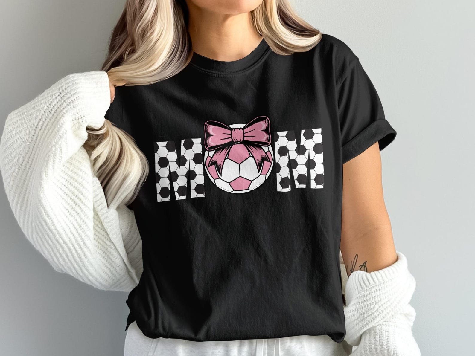 Soccer Mom T-Shirt with Pink Bow Design, Game Day Tee 4XL