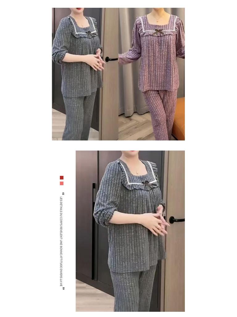 Cord Samt Quadratischer Ausschnitt Lockerer Pyjama Set - Damen Herbst/Winter Homewear