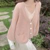 Gentle wind temperament soft waxy knitted cardigan top women's autumn and winter new loose lazy thin sweater jacket