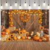 Blissful Autumn Harvest Theme Photography Background Forest Maple Fallen Leaves Window Pumpkins Sunflower Photo Backdrop Decor5