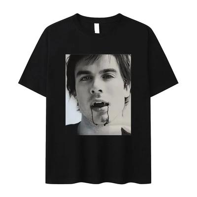 Damon Salvatore Ian Somerhalder Koszulka z wzorem z serialu TV dla kobiet Retro Gotycka Moda Oversize Koszulka dla Kobiet Street Wear