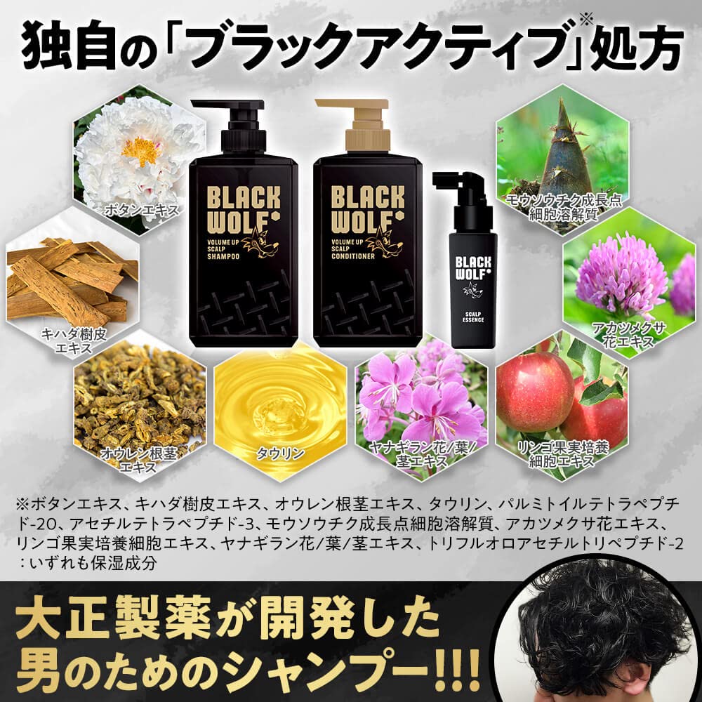 BLACK WOLF Volume Up Scalp Shampoo Taisho Pharmaceutical Adds volume to black hair from the roots Dense lather removes scalp oil Citrus aroma Refill,