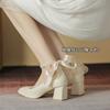 Bridesmaid shoes wedding straps and wedding dress high heels bride thick straps maternity shoes fashion beige word
