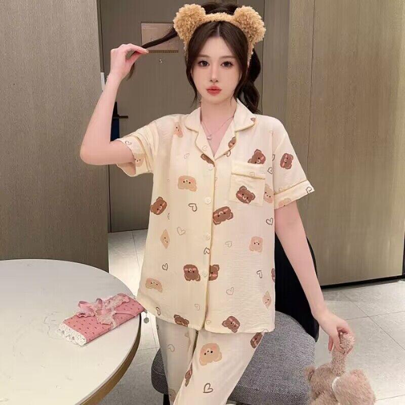 Sweet and Cute Pajamas Women's Summer Short-sleeved Trousers Girls Loungewear Suit