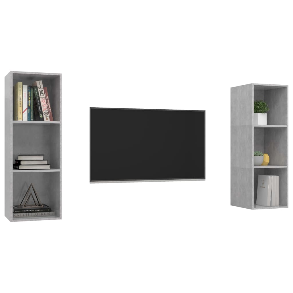 TV Wall Cabinets Set of 2 Concrete Grey Particleboard