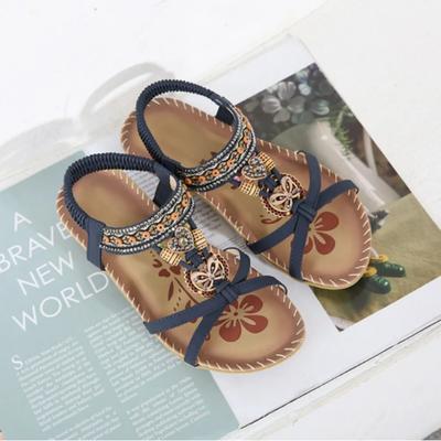 Damen Sandalen mit flachem Boden Sommer Oberbekleidung Blume Wasser Diamant Sandalen Offene Zehen Nach außen tragende Strandsandalen für Damen