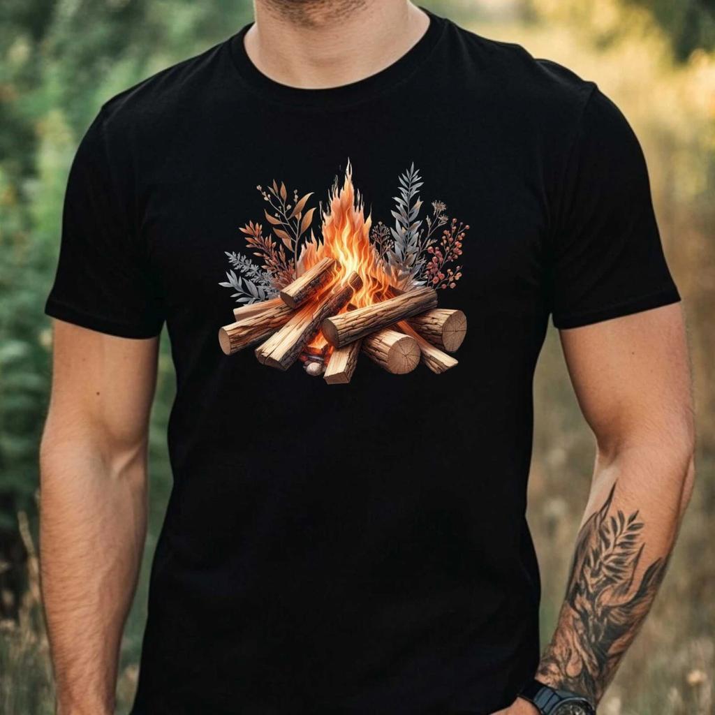 T-Shirt Herren Lagerfeuer Motiv Baumwolle Größe XS bis 5XL