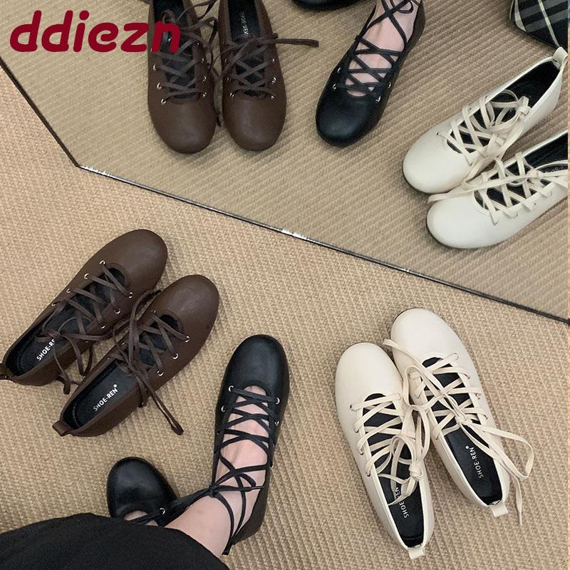 Fashion 2025 New Footwear Lace Up Fashion Shallow Women Flats With Shoes Female Soft Round Toe Ladies Mary Janes Flats Shoes