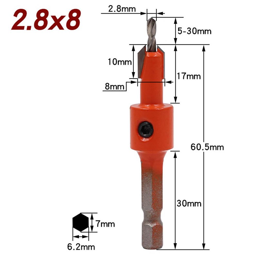 8 Sizes Countersink Drill Bit Set Carpentry Tools Countersunk Counter Sink Bit For Woodworking Hex Shank Wood Counterbore Drill