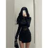 French Chic Design Mesh Long Sleeve Dress Women's Early Spring Spice Girls Sexy Tight Inside Hip Wrap Skirt