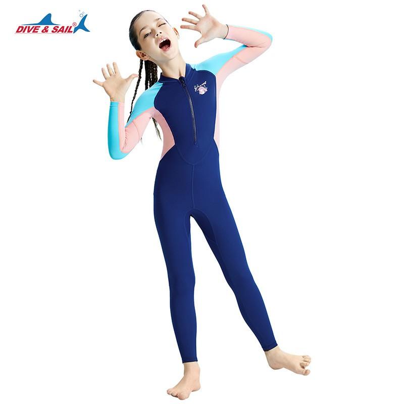 Children's Swimsuit One-piece Long-sleeved Girls 'student Training Sunscreen Quick-drying Hot