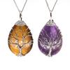 Tree Of Life Water Drop Pendant Necklace Wire Wrapped Natural Stone Crystal Amethyst Reiki Healing Energy Gems Love Jewelry Gift
