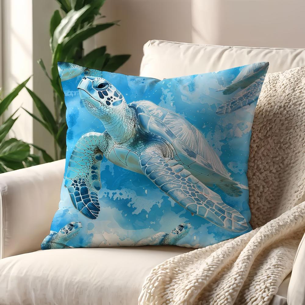 Ocean Theme Blue Sea Animals Cushion Cover For Pillow Printing Sofa Decoration Home Car Room Coffee Shop Office NordicSimplicity